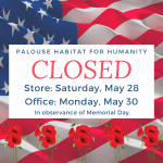 The PHFH Office and Surplus Store will be closed for Memorial Day