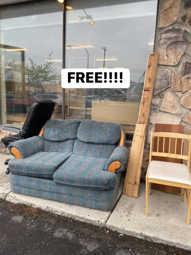 A free couch is available for pick-up at the Surplus Store