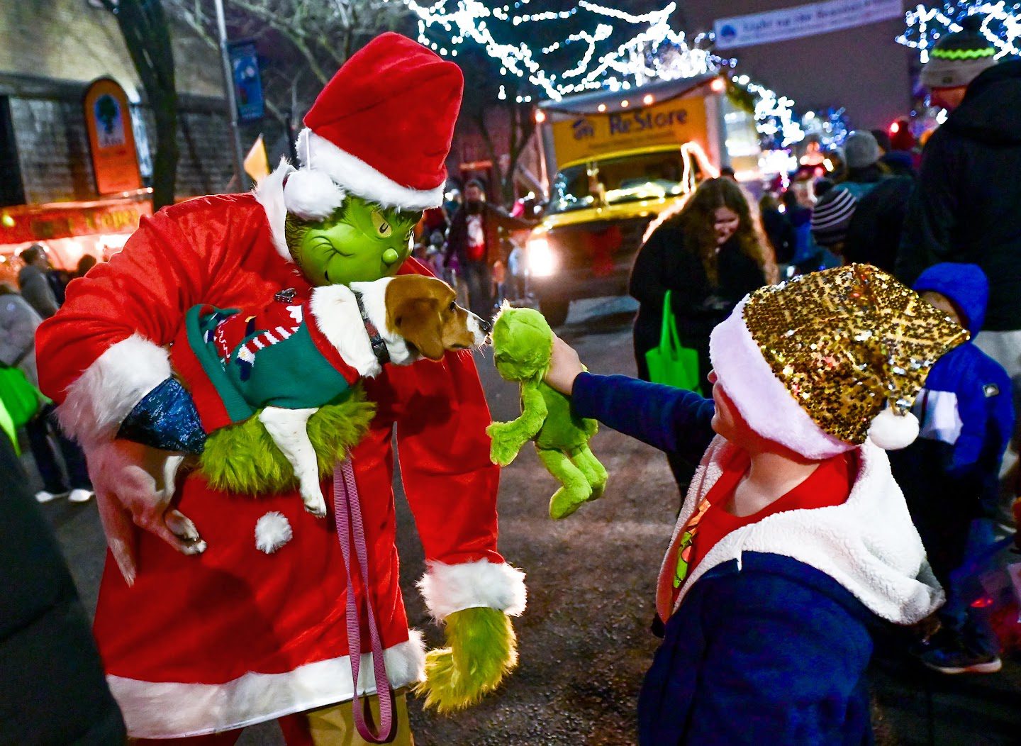 The Palouse Habitat ReStore truck and the Grinch at the Light up the Season Parade