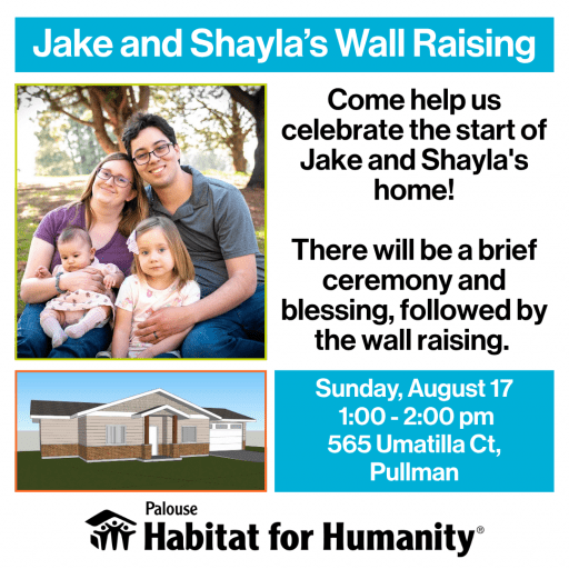 Invitation for Jake and Shayla’s wall raising ceremony in Pullman, WA